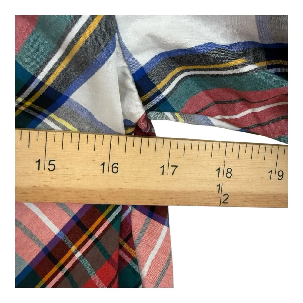 J.CREW Stuart Tartan Shirt Sz XXS Puff Sleeve White Red Plaid BE001 High Neck